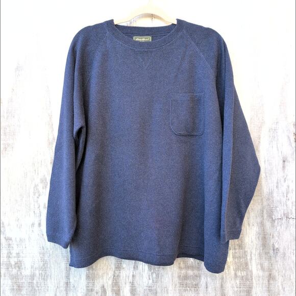 VTG 90's Eddie Bauer Blue V Stitch Heavyweight Ribbed Cotton Men's XL Crewneck - Picture 1 of 7